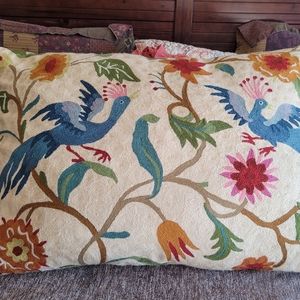Anthropologie oversized embroidered bird pillow